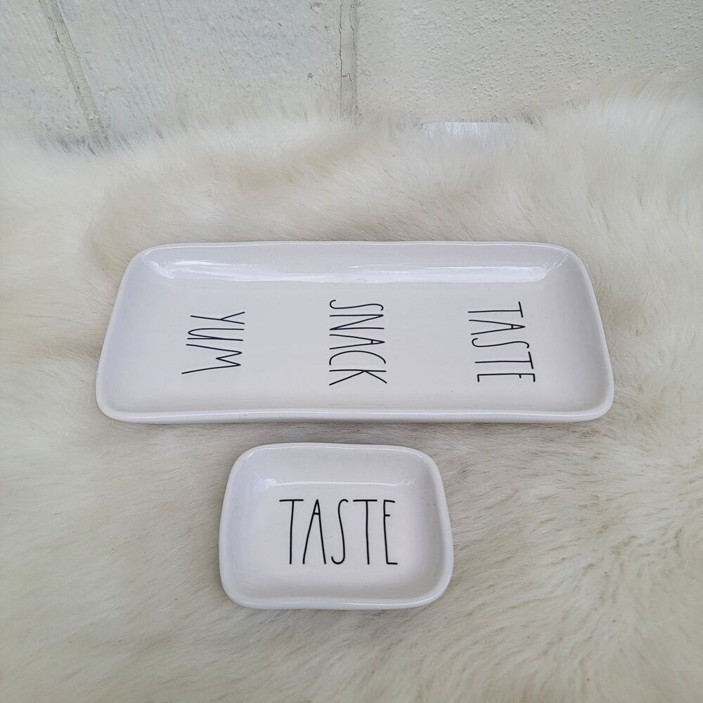 Rae Dunn artisan collection taste snack yum serving tray 2pc set